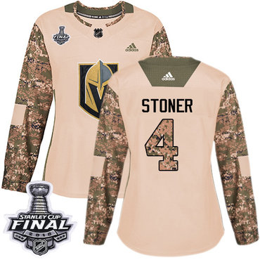 Women's Adidas Golden Knights #4 Clayton Stoner Camo Authentic 2017 Veterans Day 2018 Stanley Cup Final Women's Stitched NHL Jersey
