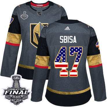 Women's Adidas Golden Knights #47 Luca Sbisa Grey Home Authentic USA Flag 2018 Stanley Cup Final Women's Stitched NHL Jersey