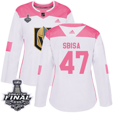 Women's Adidas Golden Knights #47 Luca Sbisa White Pink Authentic Fashion 2018 Stanley Cup Final Women's Stitched NHL Jersey