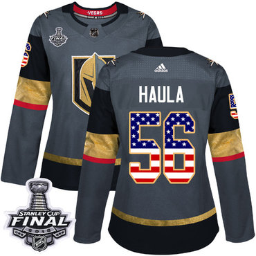 Women's Adidas Golden Knights #56 Erik Haula Grey Home Authentic USA Flag 2018 Stanley Cup Final Women's Stitched NHL Jersey