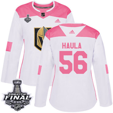 Women's Adidas Golden Knights #56 Erik Haula White Pink Authentic Fashion 2018 Stanley Cup Final Women's Stitched NHL Jersey
