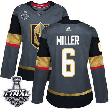 Women's Adidas Golden Knights #6 Colin Miller Grey Home Authentic 2018 Stanley Cup Final Women's Stitched NHL Jersey