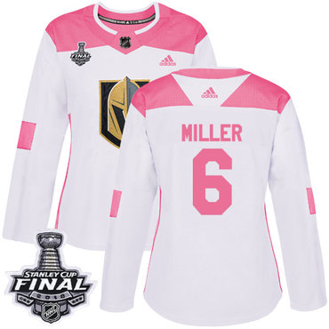 Women's Adidas Golden Knights #6 Colin Miller White Pink Authentic Fashion 2018 Stanley Cup Final Women's Stitched NHL Jersey