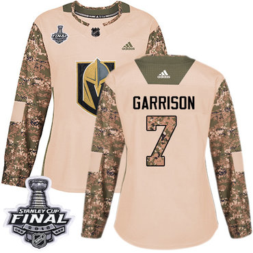 Women's Adidas Golden Knights #7 Jason Garrison Camo Authentic 2017 Veterans Day 2018 Stanley Cup Final Women's Stitched NHL Jersey