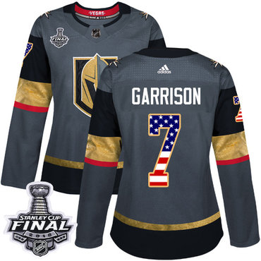 Women's Adidas Golden Knights #7 Jason Garrison Grey Home Authentic USA Flag 2018 Stanley Cup Final Women's Stitched NHL Jersey