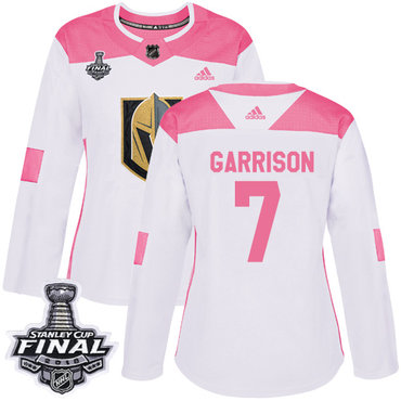 Women's Adidas Golden Knights #7 Jason Garrison White Pink Authentic Fashion 2018 Stanley Cup Final Women's Stitched NHL Jersey
