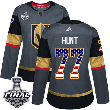Women's Adidas Golden Knights #77 Brad Hunt Grey Home Authentic USA Flag 2018 Stanley Cup Final Women's Stitched NHL Jersey