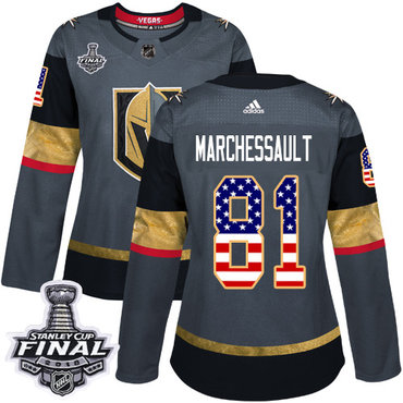 Women's Adidas Golden Knights #81 Jonathan Marchessault Grey Home Authentic USA Flag 2018 Stanley Cup Final Women's Stitched NHL Jersey