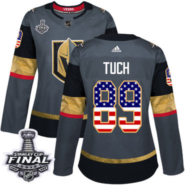 Women's Adidas Golden Knights #89 Alex Tuch Grey Home Authentic USA Flag 2018 Stanley Cup Final Women's Stitched NHL Jersey