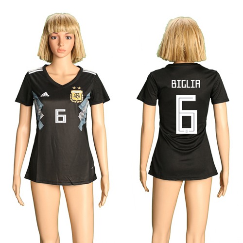 Women's Argentina #6 Biglia Away Soccer Country Jersey