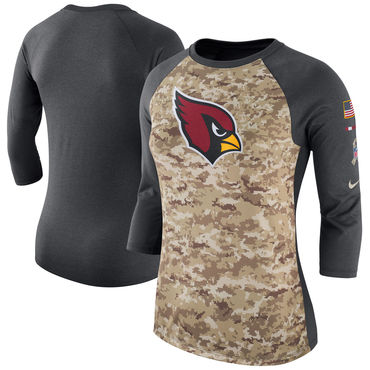 Women's Arizona Cardinals Nike Camo Charcoal Salute To Service Legend Three-Quarter Raglan Sleeve T Shirt
