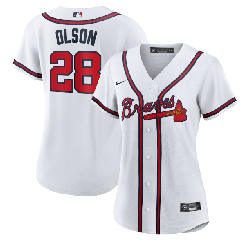 Women's Atlanta Braves #28 Matt Olson White Cool Base Stitched Jersey(Run Small)