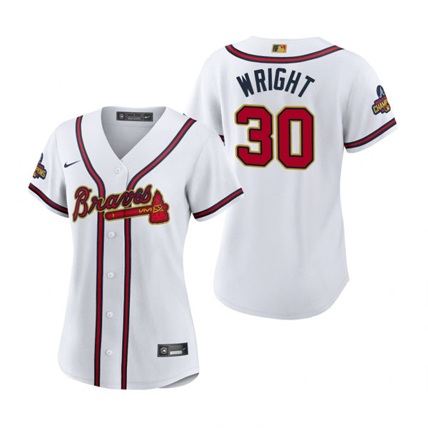 Women's Atlanta Braves #30 Kyle Wright White Stitched 2022 Gold Program Jersey