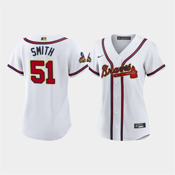 Women's Atlanta Braves #51 Will Smith White 2022 Gold Program Jersey