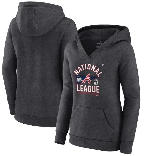 Women's Atlanta Braves 2021 Heathered Charcoal American League Champions Locker Room Pullover Hoodie(Run Small)