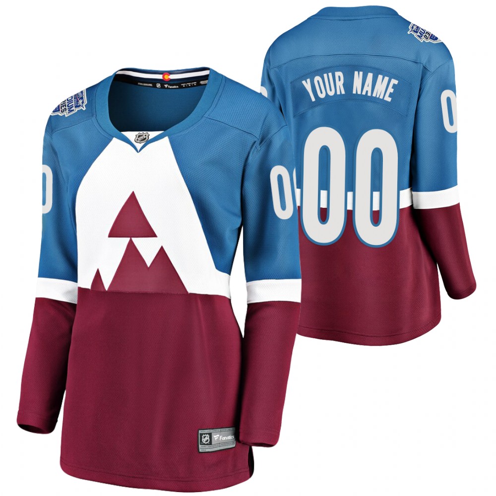 Women's Avalanche #00 Custom Blue Burgundy 2020 Stadium Series Breakaway Player Fanatics Jersey