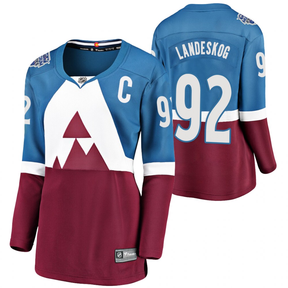 Women's Avalanche #92 Gabriel Landeskog Blue Burgundy 2020 Stadium Series Breakaway Player Fanatics Jersey