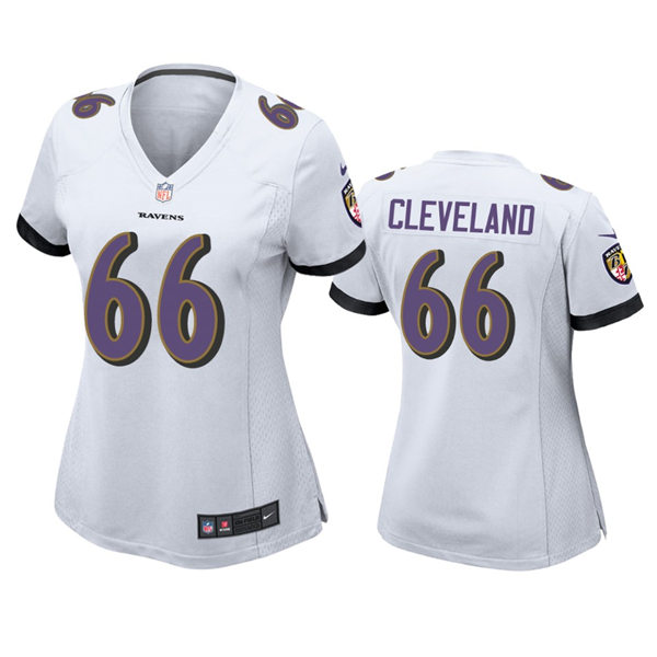 Women's Baltimore Ravens #66 Ben Cleveland Nike White Limited Jersey