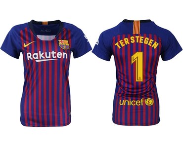 Women's Barcelona #1 Ter Stegen Home Soccer Club Jersey