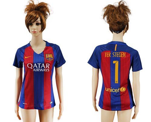 Women's Barcelona #1 Ter Stegen Home Soccer Club Jersey
