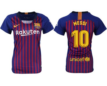 Women's Barcelona #10 Messi Home Soccer Club Jersey