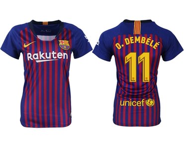 Women's Barcelona #11 O.Dembele Home Soccer Club Jersey