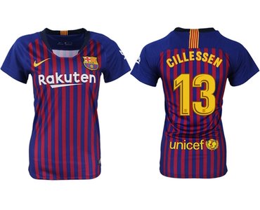 Women's Barcelona #13 Cillessen Home Soccer Club Jersey
