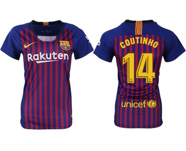 Women's Barcelona #14 Coutinho Home Soccer Club Jersey