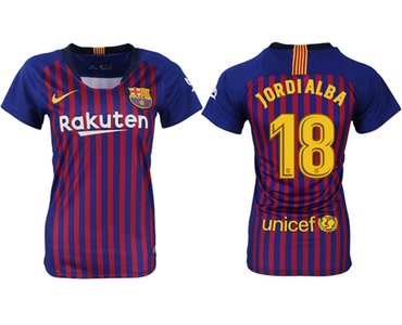 Women's Barcelona #18 Jordi Alba Home Soccer Club Jersey