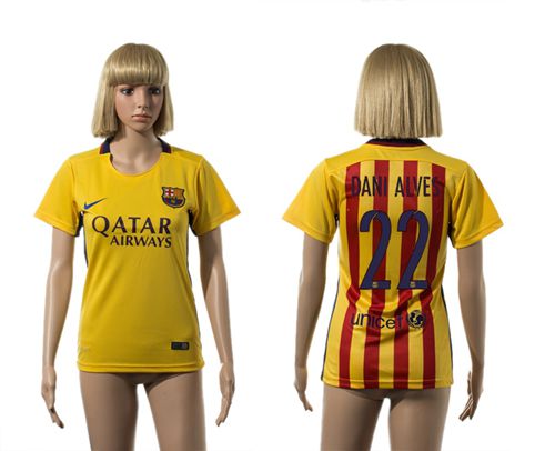Women's Barcelona #22 Dani Alves Away Soccer Club Jersey