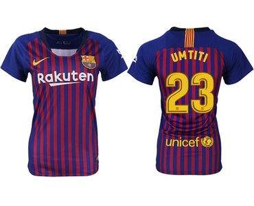 Women's Barcelona #23 Umtiti Home Soccer Club Jersey