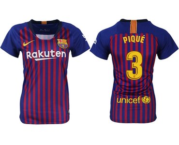 Women's Barcelona #3 Pique Home Soccer Club Jersey