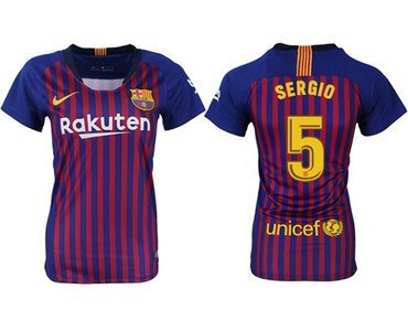 Women's Barcelona #5 Sergio Home Soccer Club Jersey