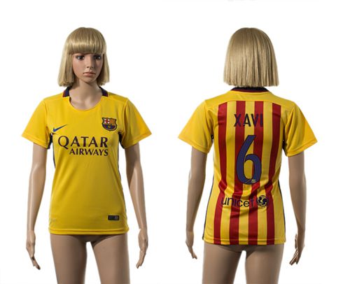 Women's Barcelona #6 Xavi Away Soccer Club Jersey