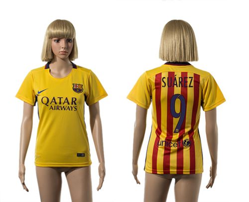 Women's Barcelona #9 Suarez Away Soccer Club Jersey
