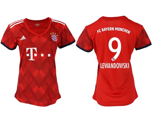 Women's Bayern Munchen #9 Lewandowski Home Soccer Club Jersey