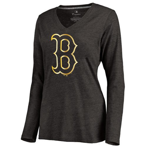 Women's Boston Red Sox Gold Collection Long Sleeve V-Neck Tri-Blend T-Shirt Black