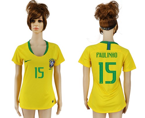 Women's Brazil #15 Paulinho Home Soccer Country Jersey