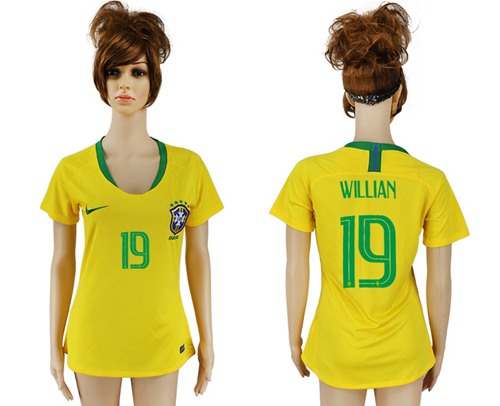 Women's Brazil #19 Willian Home Soccer Country Jersey