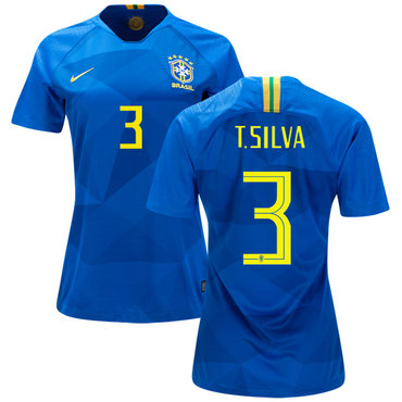 Women's Brazil #3 T.Silva Away Soccer Country Jersey