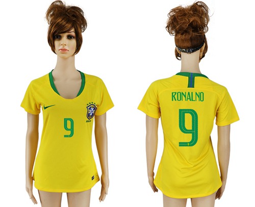 Women's Brazil #9 Ronalno Home Soccer Country Jersey
