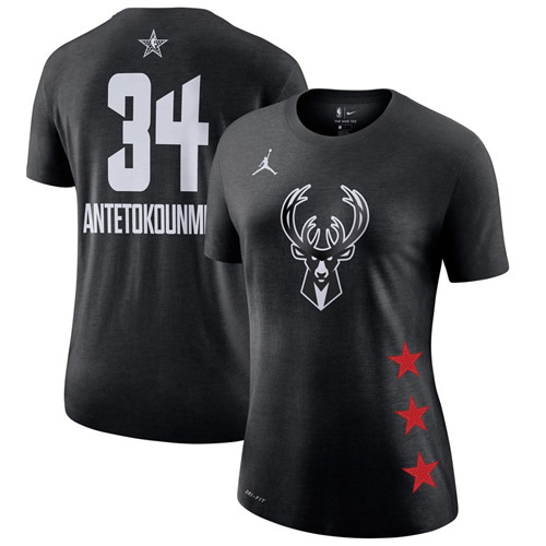 Women's Bucks 34 Giannis Antetokounmpo Black 2019 NBA All-Star Game Women's T-Shirt