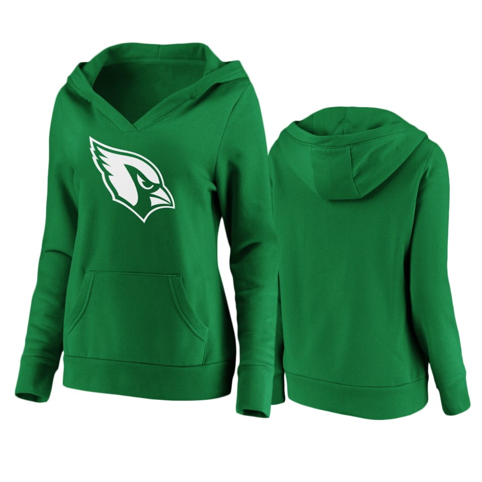 Women's Cardinals Green St. Patrick's Day White Logo Pullover Hoodie