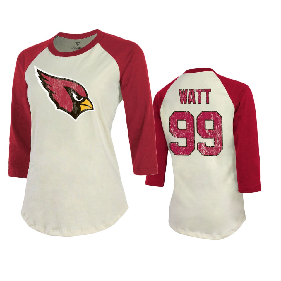 Women's Cardinals J.J. Watt Cream Cardinal Name & Number Women's T-Shirt