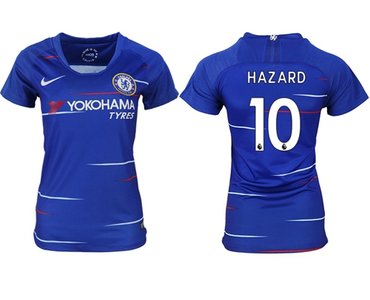 Women's Chelsea #10 Hazard Home Soccer Club Jersey