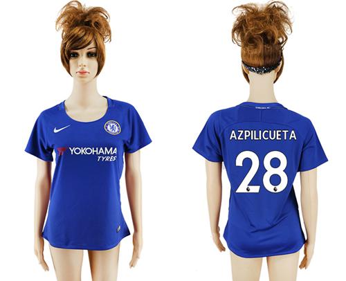 Women's Chelsea #28 Azpilicueta Home Soccer Club Jersey