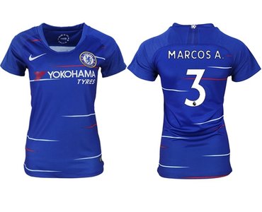 Women's Chelsea #3 Marcos A. Home Soccer Club Jersey