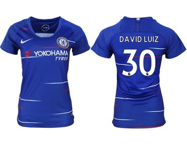 Women's Chelsea #30 David Luiz Home Soccer Club Jersey