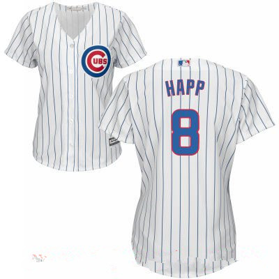 Women's Chicago Cubs #8 Ian Happ White Home Stitched MLB Majestic Cool Base Jersey的副本
