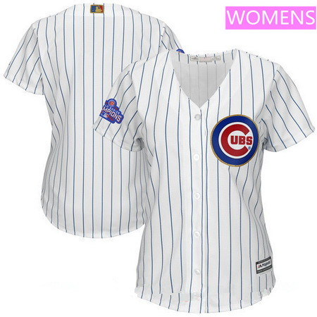 Women's Chicago Cubs Blank White World Series Champions Gold Stitched MLB Majestic 2017 Cool Base Jersey的副本